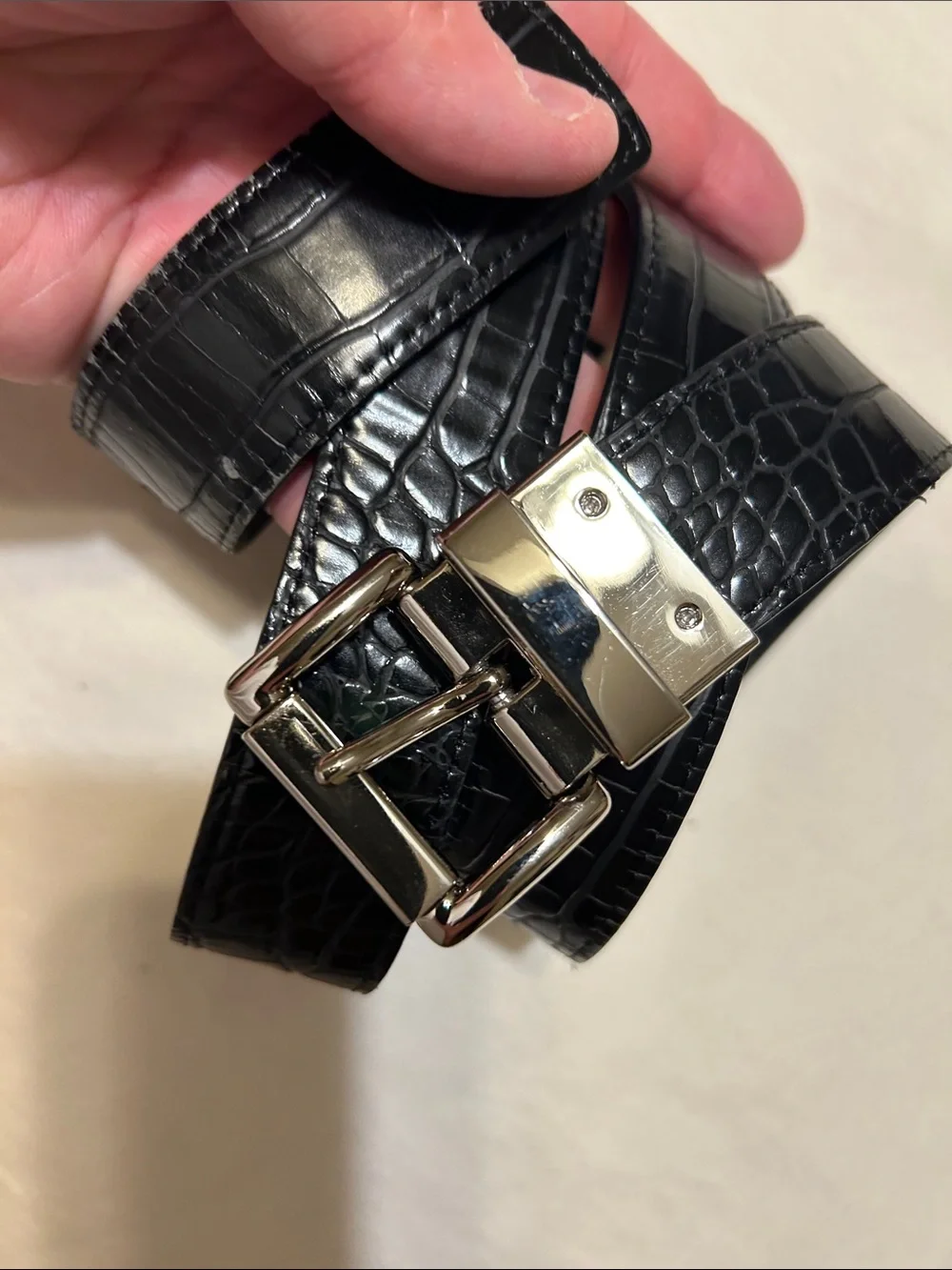 Michael Kors Black Leather Belt with Polished Silver Buckle